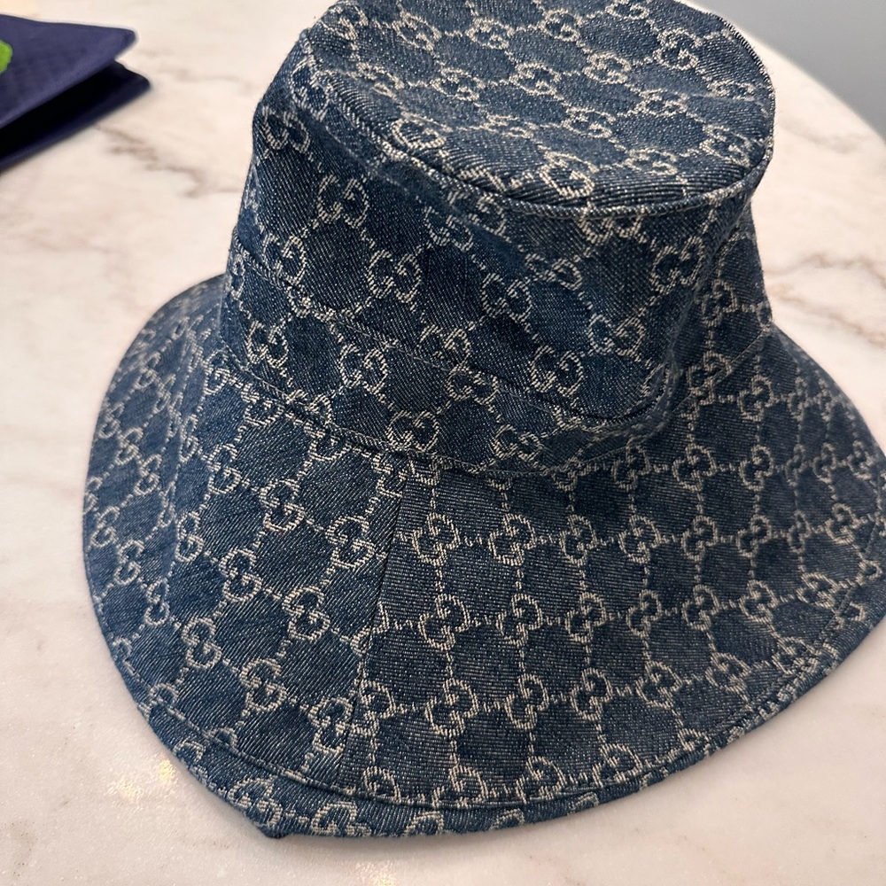 Gucci Denim Blue Monogram Hat